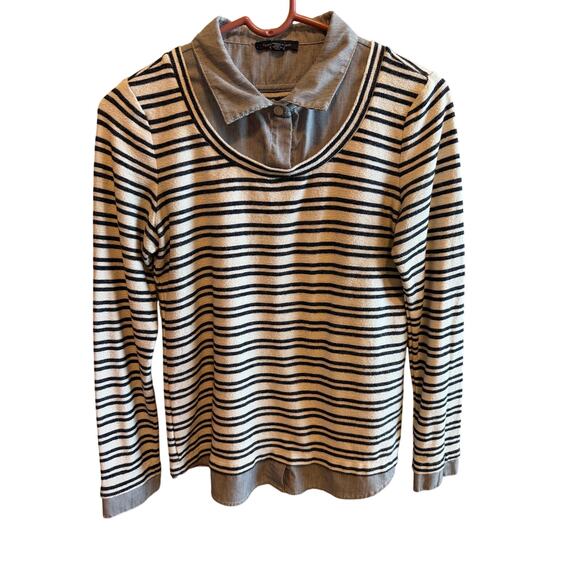 Tommy Hilfiger Sweaters - Tommy Hilfiger Layered Look Preppy Casual Navy Striped Collar Sweater Women’s S